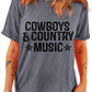 Trendy gray t-shirt showcasing "Cowboy & Country Music" in bold