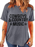 Trendy gray t-shirt showcasing "Cowboy & Country Music" in bold