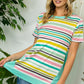 Colorful plus size striped tee made from soft, breathable fabric.