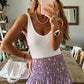 Lavender boho skirt with floral print and tiered silhouette