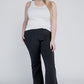 Everyday charcoal flare pants for women in plus sizes.
