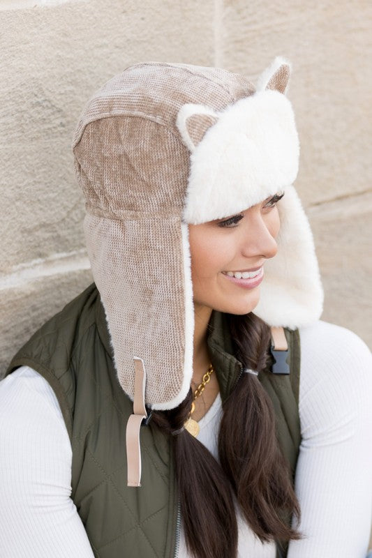 Playful kitten ear hat with cozy lining
