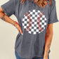 Retro-inspired checkered baseball design on the Checkered Baseball Graphic Tee.