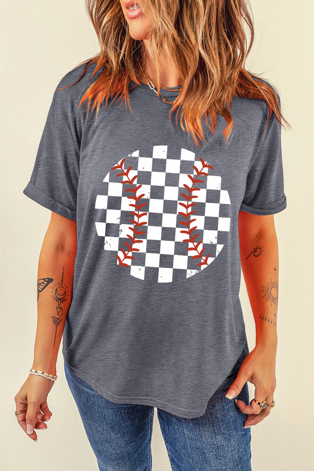 Casual look featuring the Checkered Baseball Graphic Tee.