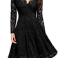 Graceful black lace dress perfect for formal events or holiday gatherings.
