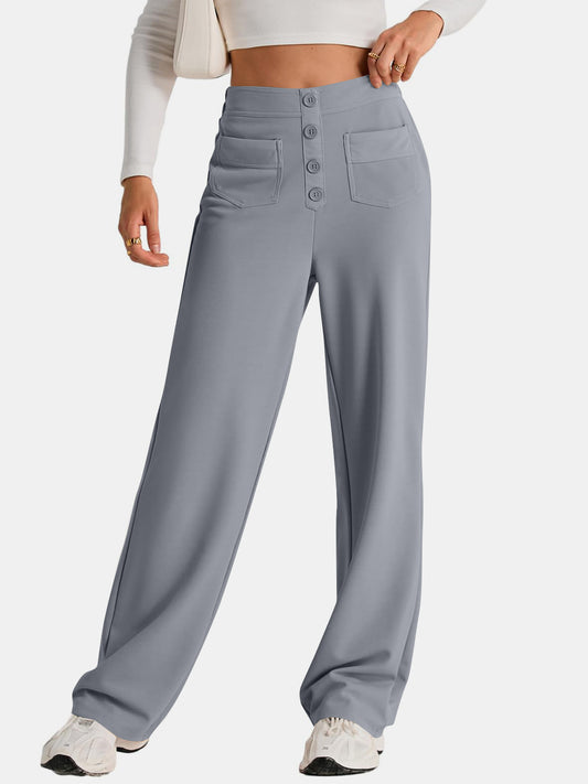 Gray high waist wide leg pants with pockets
