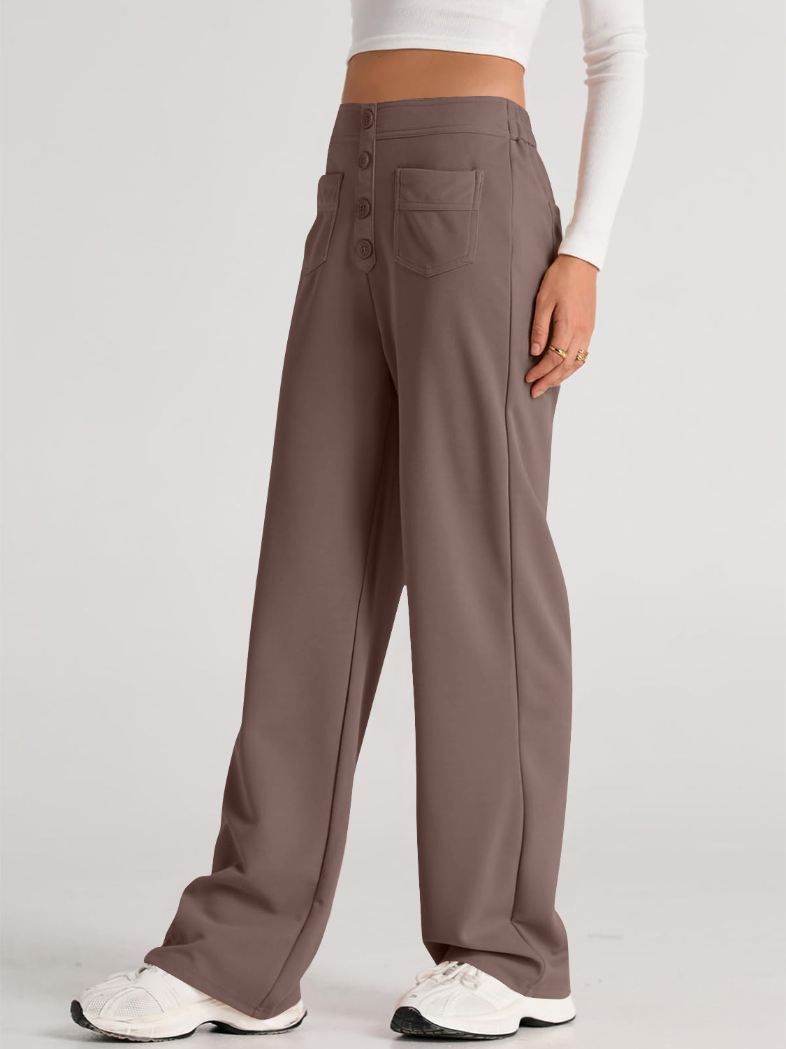 Mocha high waist wide leg pants with pockets
