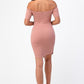 Elegant pink bodycon dress with a twist detail and off-shoulder neckline, perfect for any event.
