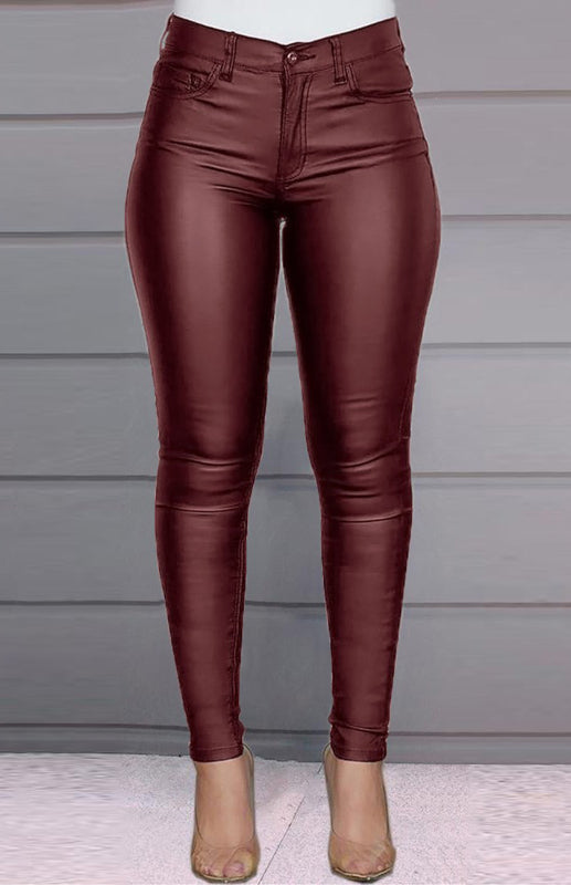 Chic wine faux leather pants for a stylish look
