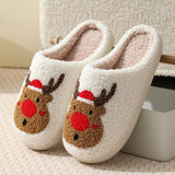 Festive red-nose elk slippers with cozy cotton blend fabric and fluffy interior
