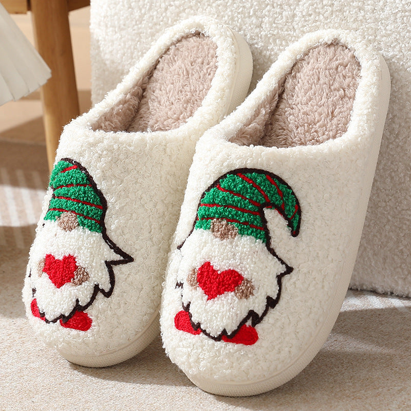 Adorable Christmas gnome slippers with green hat and heart embroidery
