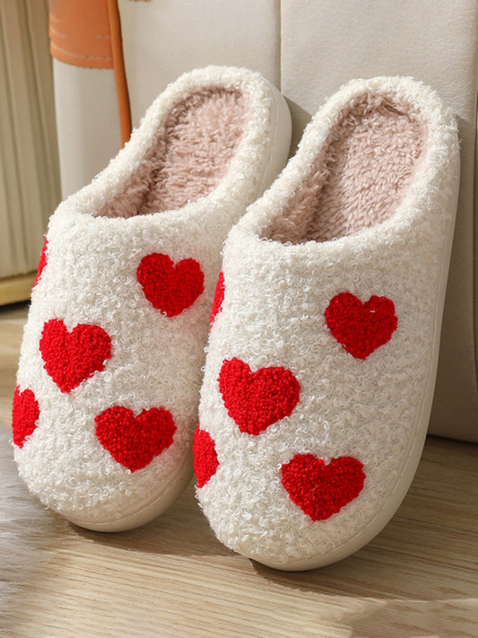 Christmas Love slippers with red heart embroidery and plush lining
