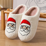 Christmas Santa Claus plush slippers with embroidered Santa design and fluffy lining
