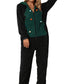 Cozy black fleece jumpsuit with a green Christmas tree design and pom-pom trim
