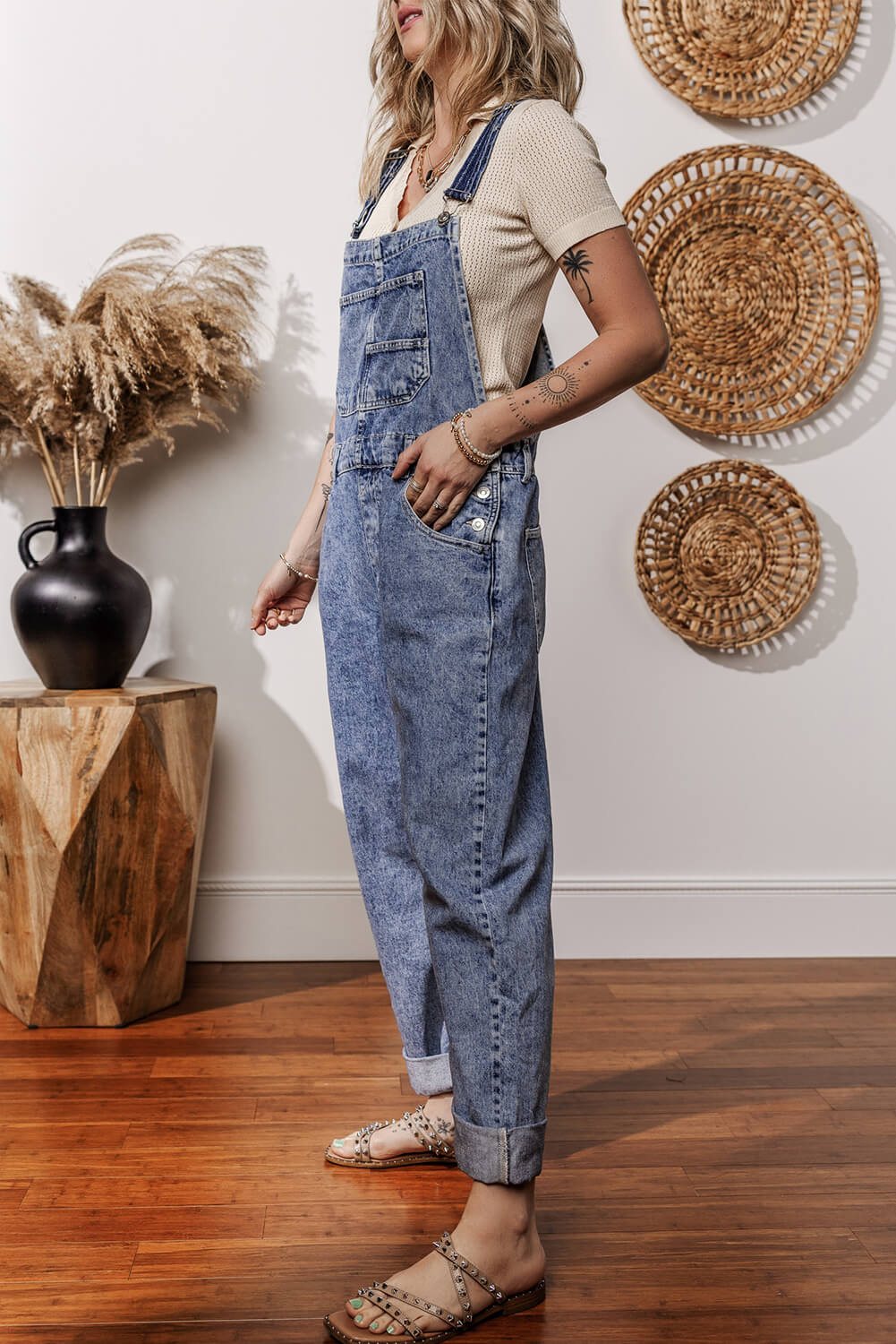 Classic denim bib overalls with adjustable straps
