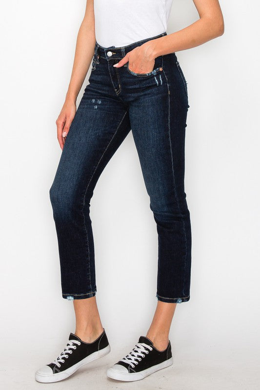 Classic plus-size high-rise straight-leg jeans in dark wash.