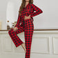 Two-piece pajama set with a rustic buffalo plaid design for winter wear.
