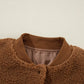 Casual fall look featuring a women's fleece sherpa jacket in brown.
