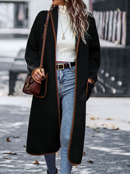 Contrast Trim Long Sherpa Coat