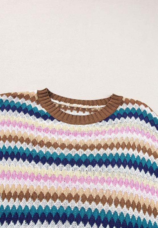 Colorful Short Sleeve Striped Knit Sweater - Boho Astetic