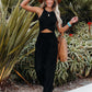 Casual black smocked waist pants wide leg style
