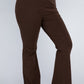 Comfortable brown flare pants made from stretchy fabric.
