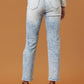 Comfortable distressed denim with high-rise waist
