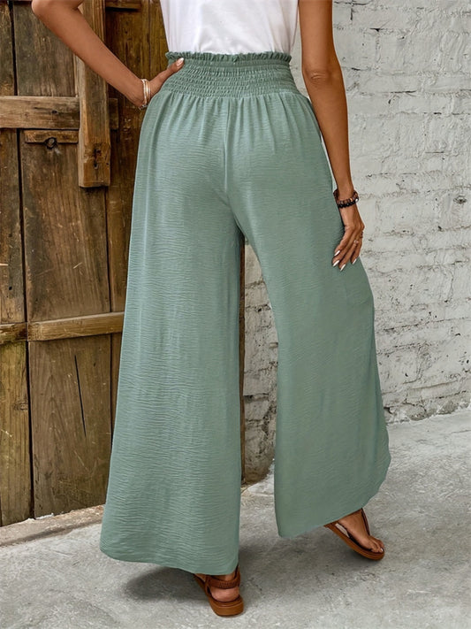 Stylish and chic sage green wide-leg tulip hem pants for women