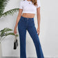 Straight-leg jeans in blue with a high waist and slight stretch.
