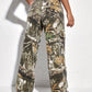 Comfortable high waist camo straight leg pants for daily wear
