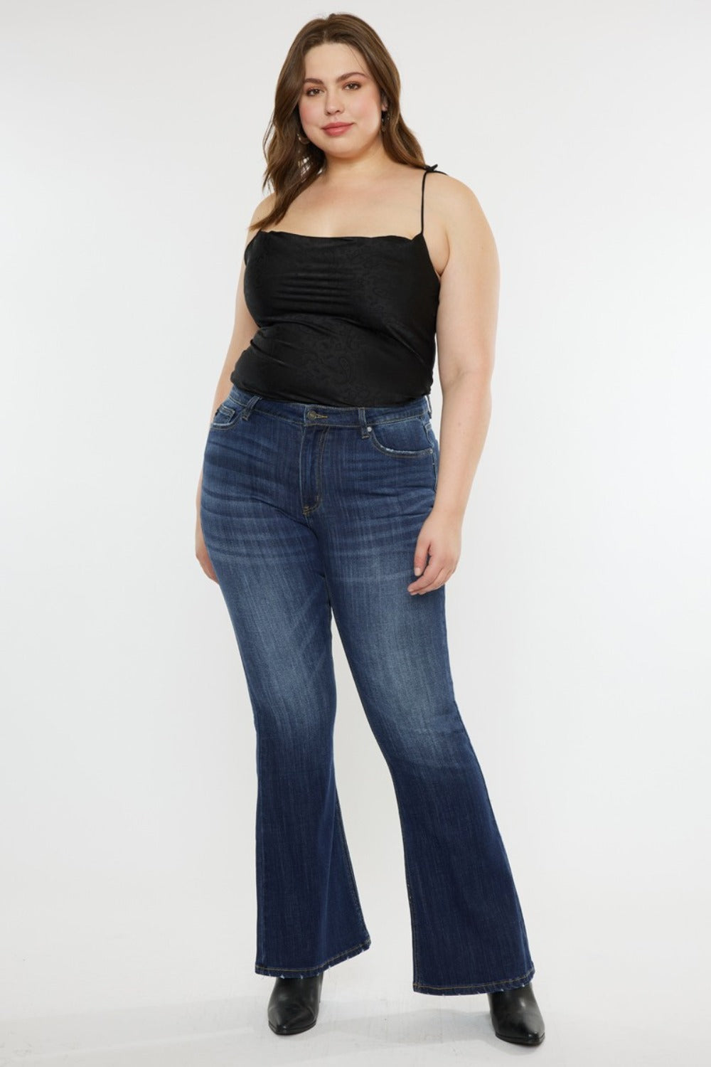 Stretchy mid-rise flare jeans for everyday wear
