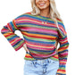 Contrast round neck long sleeve top in boho aesthetic style