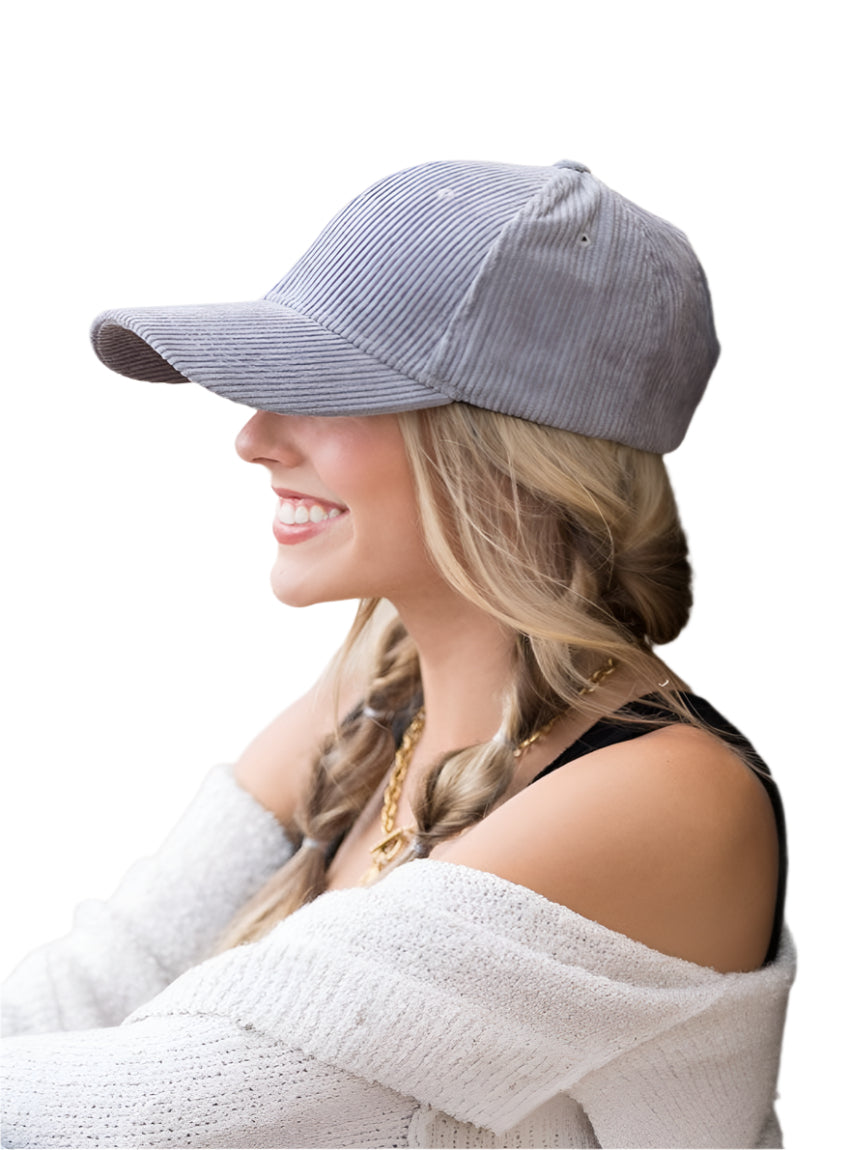 Gray corduroy boyfriend ball cap with trendy texture
