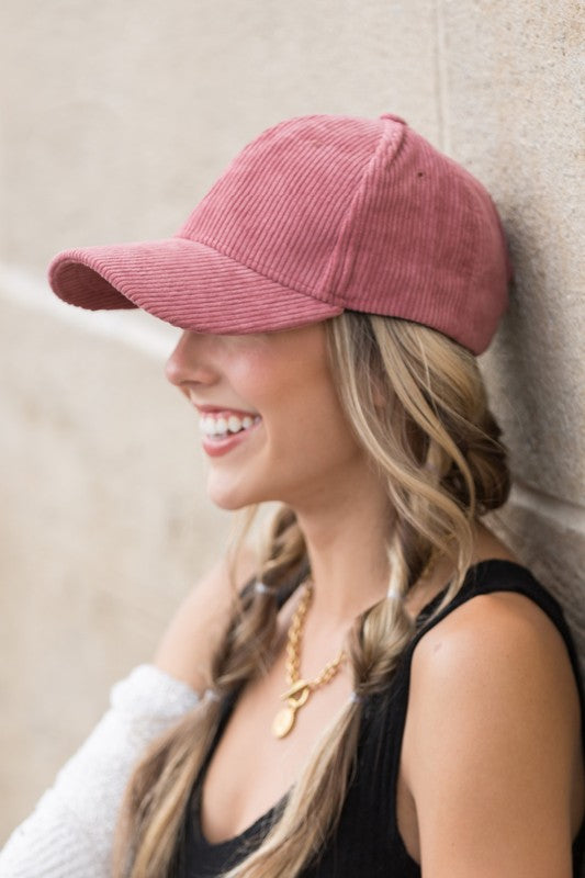 Mauve corduroy boyfriend ball cap with trendy texture
