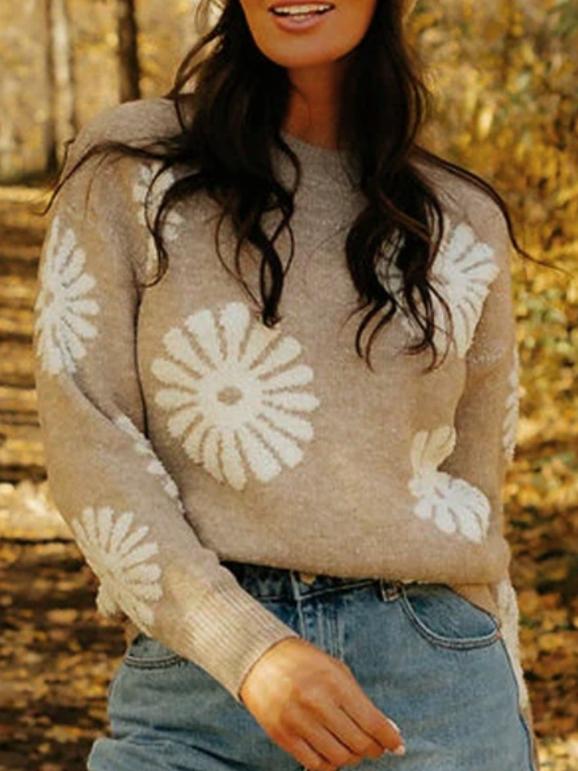 Soft daisy print sweater with a relaxed fit, perfect for casual wear | boho aesthetic
