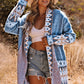 Soft knit blue Southwestern cardigan for layering
