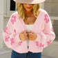 Trendy pink open-front cardigan with white flowers
