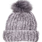 Cozy gray chenille winter beanie with plush faux fur pom accent