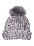 Cozy gray chenille winter beanie with plush faux fur pom accent