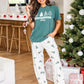 Christmas tree print tee and pants set for women, perfect for holiday lounging.
