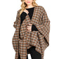 Soft brown plaid wrap shawl styled with jeans for fall layering.
