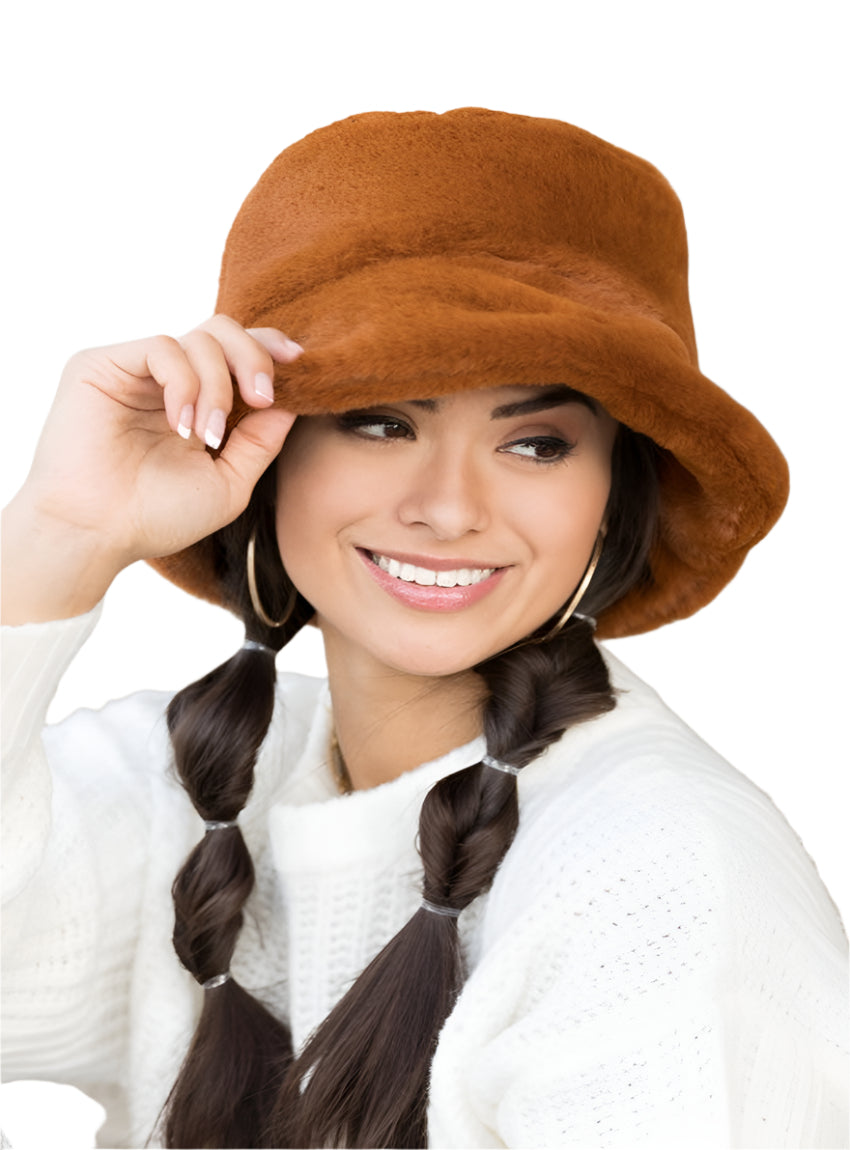 Cozy plush bucket hat for winter warmth
