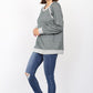 Cozy olive French terry top with shimmer details, casual and comfortable.
