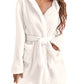 Cream plush hooded fleece robe, lightweight and snug for daily wear.