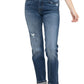 Front view of Cuffed Stretch Boyfriend Jeans by Flying Monkey showing the distressed detailing.