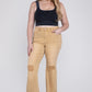 Comfortable curvy stretch denim jeans in a tan flared silhouette.
