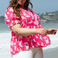 Plus size fashion - pink camouflage ruffle sleeve top