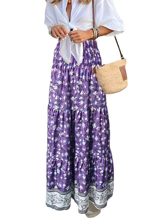 Purple bohemian skirt with playful flowers