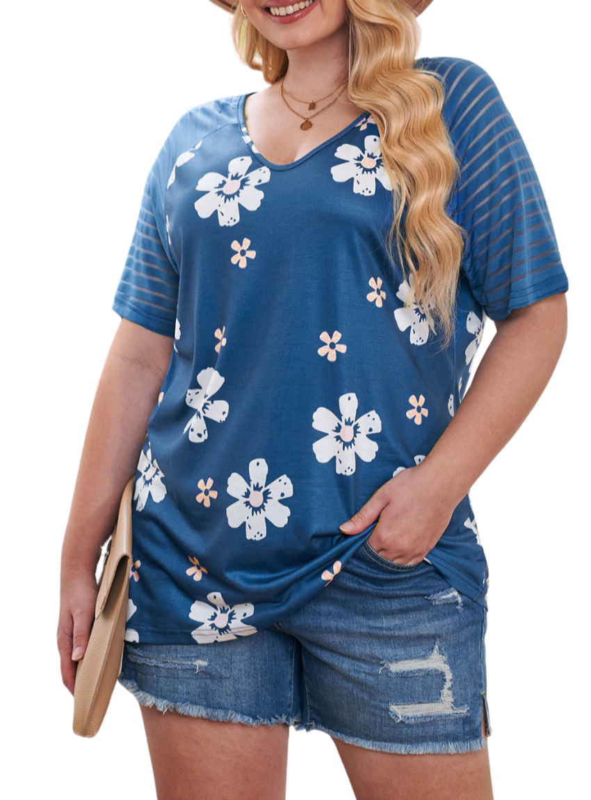 Shop our Plus Size V-Neck Tee for comfort & style. Floral design, soft fabric & inclusive sizing. Elevate your casual look today!