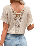 Chic Round Neck Tee with elegant lace back detailing, perfect for versatile, stylish comfort. Ideal for casual or smart-casual looks